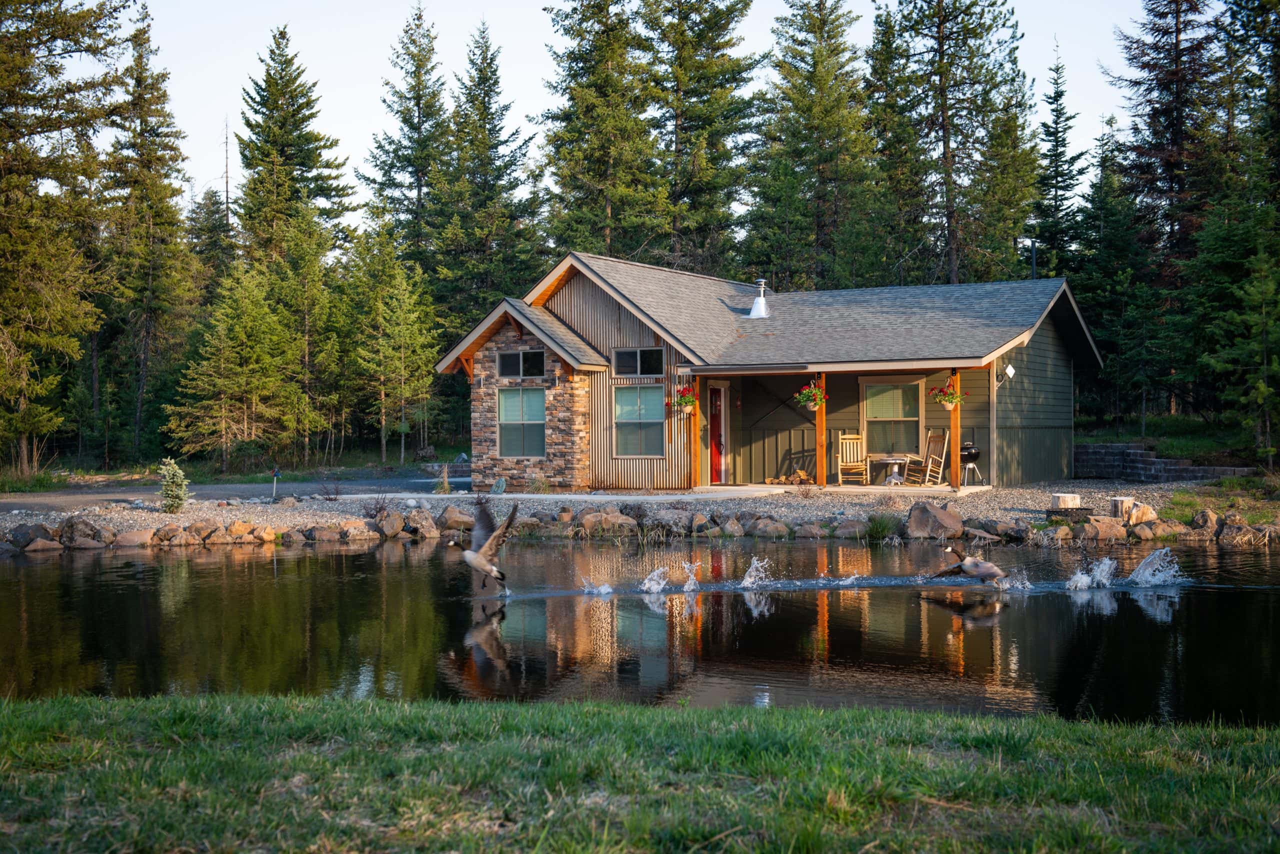 small home on a lake. 