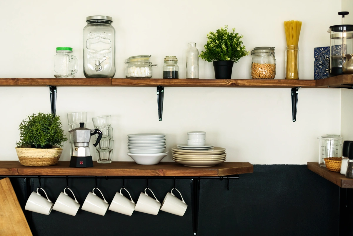 remodeling kitchen with stylish shelves